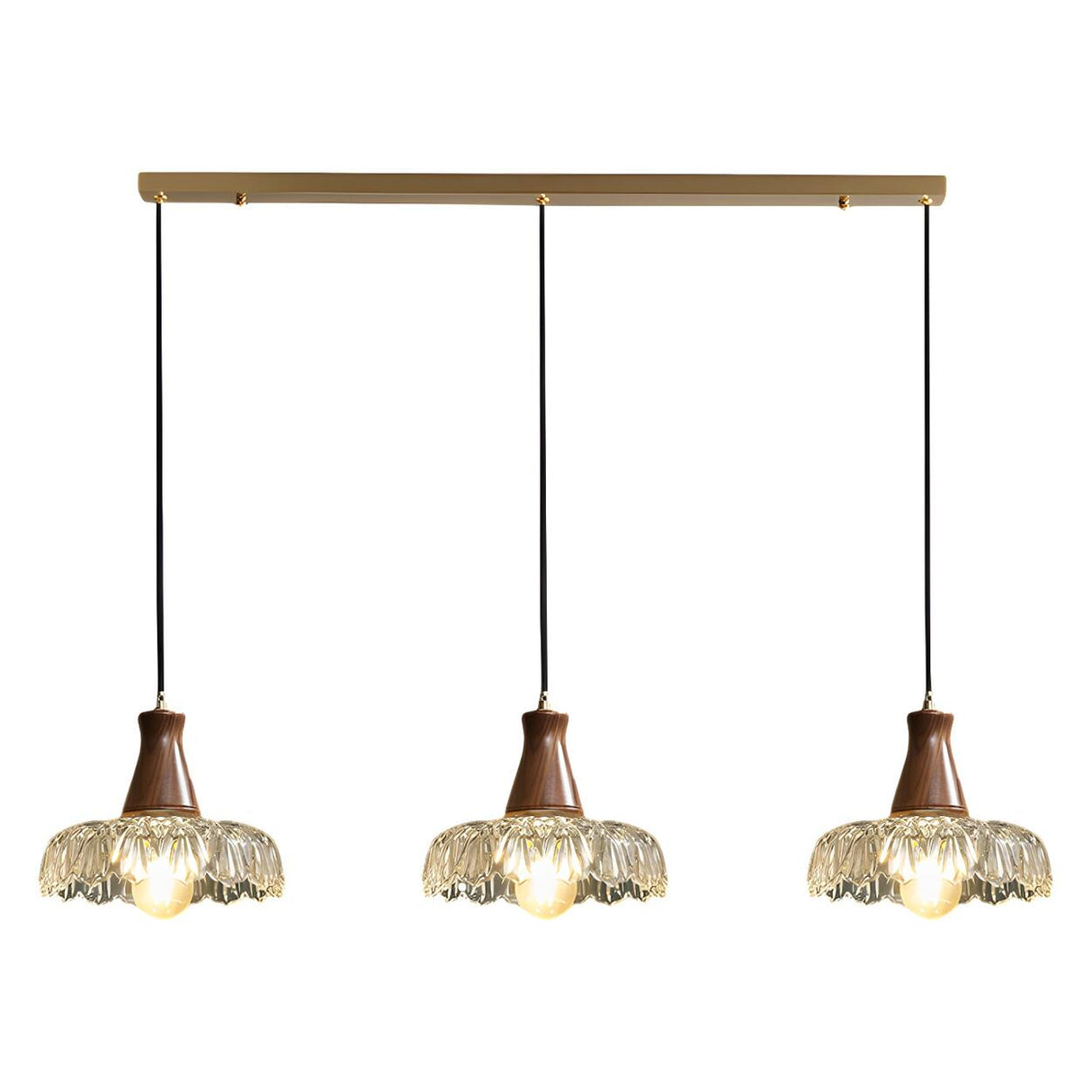 3-Light Rustic Glass Dome Walnut Island Pendant Light Image - 8