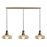 3-Light Rustic Glass Dome Walnut Island Pendant Light Image - 8