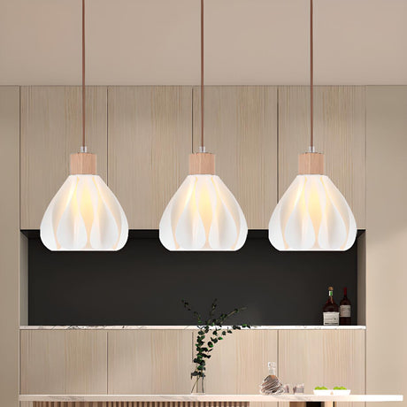 3-Light Scandinavian Petal Wooden Island Ceiling Light Image - 1