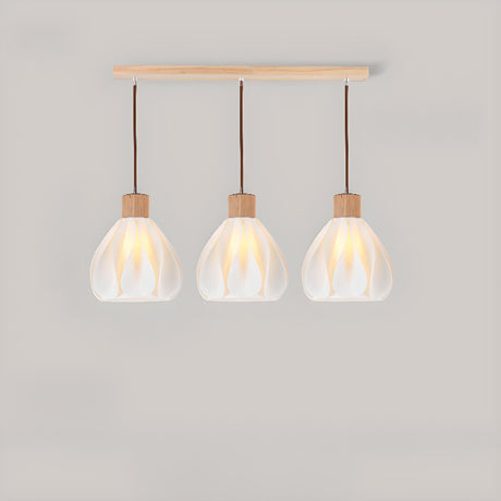 3-Light Scandinavian Petal Wooden Island Ceiling Light Image - 2