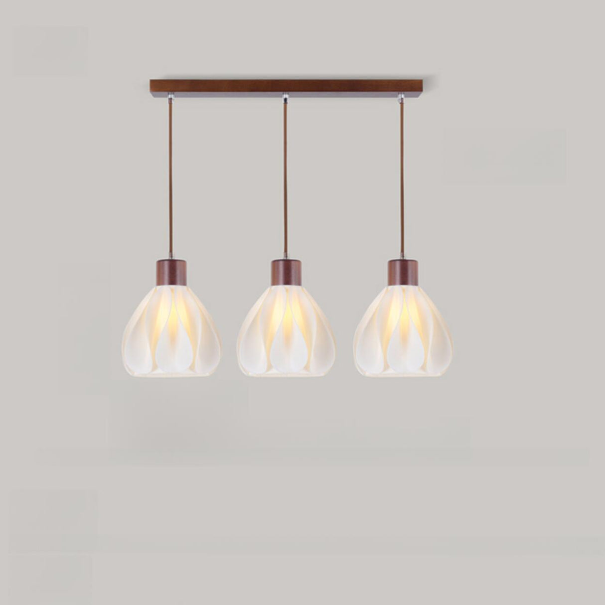 3-Light Scandinavian Petal Wooden Island Ceiling Light Image - 3