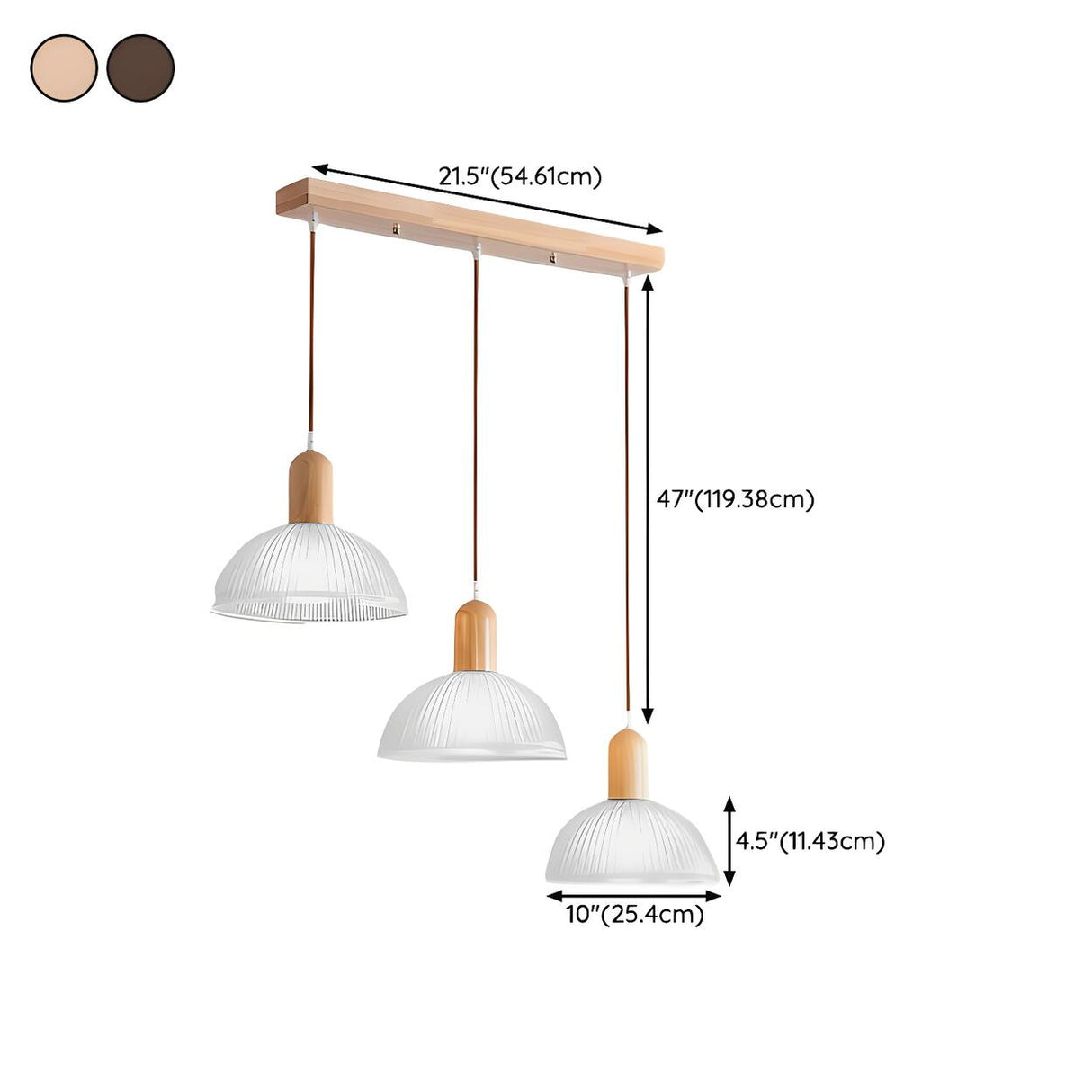 3-Light Simple Clear Dome Wooden Island Pendant Light 