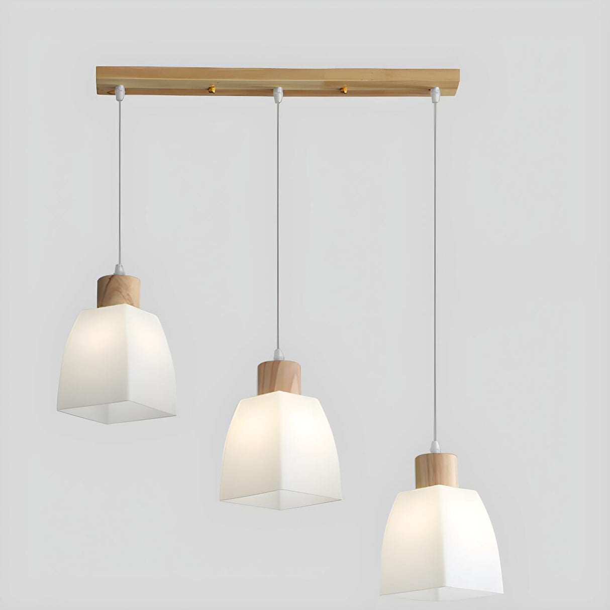 3-Light Simple Geometric Wooden Island Pendant Light Image - 2