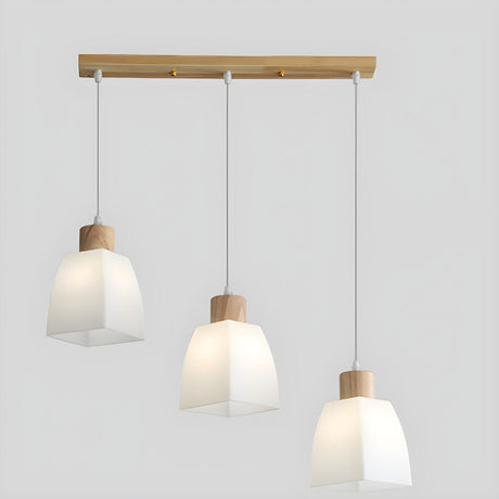 3-Light Simple Geometric Wooden Island Pendant Light Image - 2