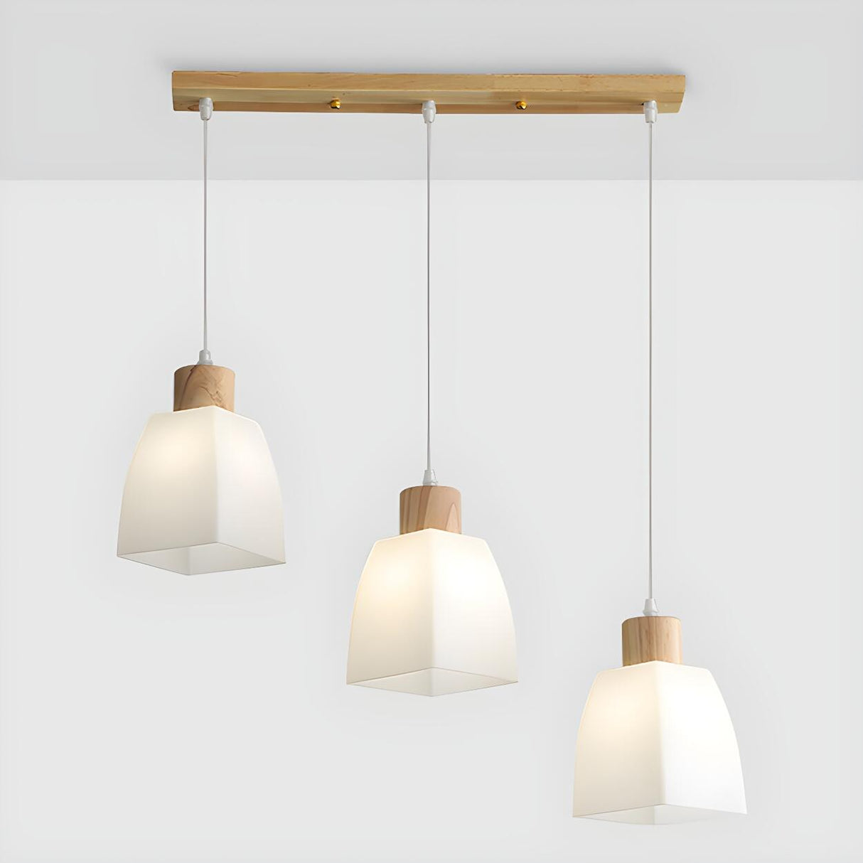 3-Light Simple Geometric Wooden Island Pendant Light Image - 7