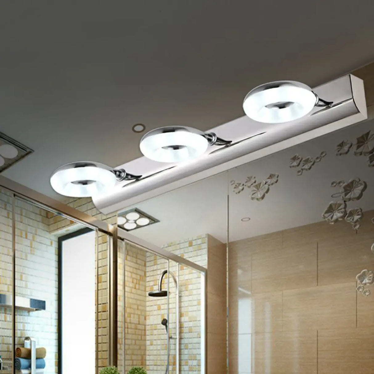 3-Light Sliver Circular Bathroom Vanity Light Fixture Image - 2