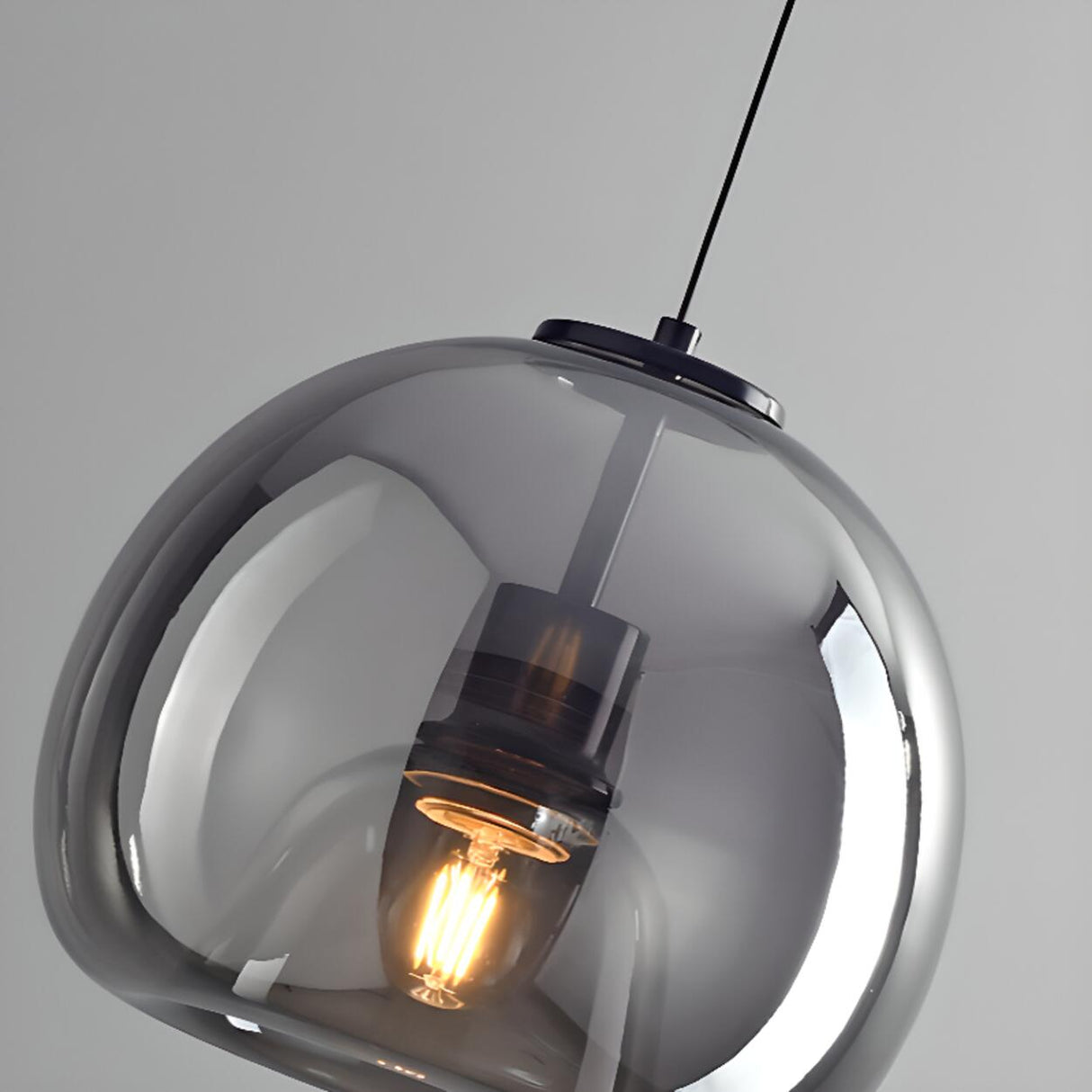 3-Light Smoky Glass Globe LED Island Hanging Light Image - 12