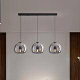 3-Light Smoky Glass Globe LED Island Hanging Light Image - 2