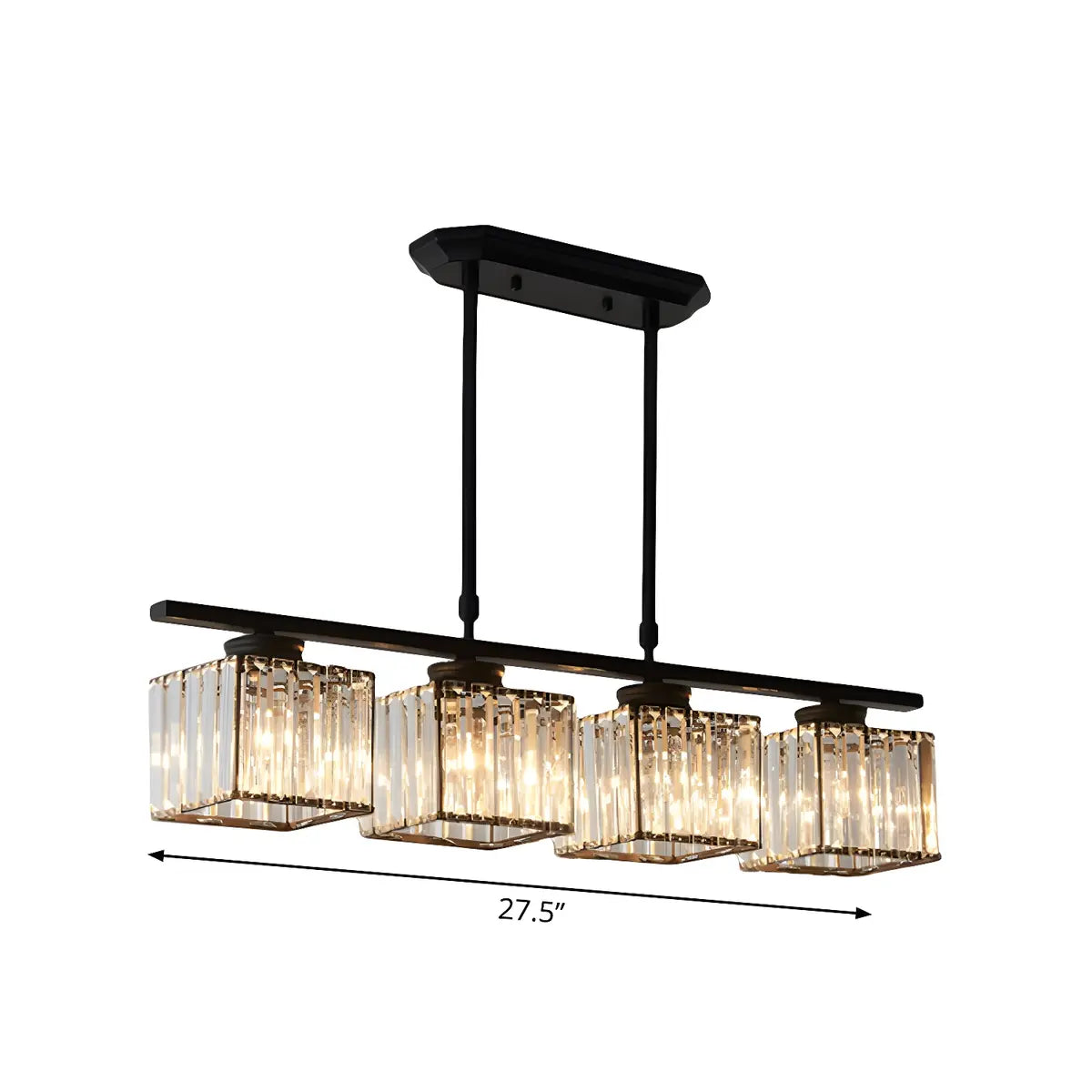 3-Light Square Crystal Black Island Ceiling Light Fixture 