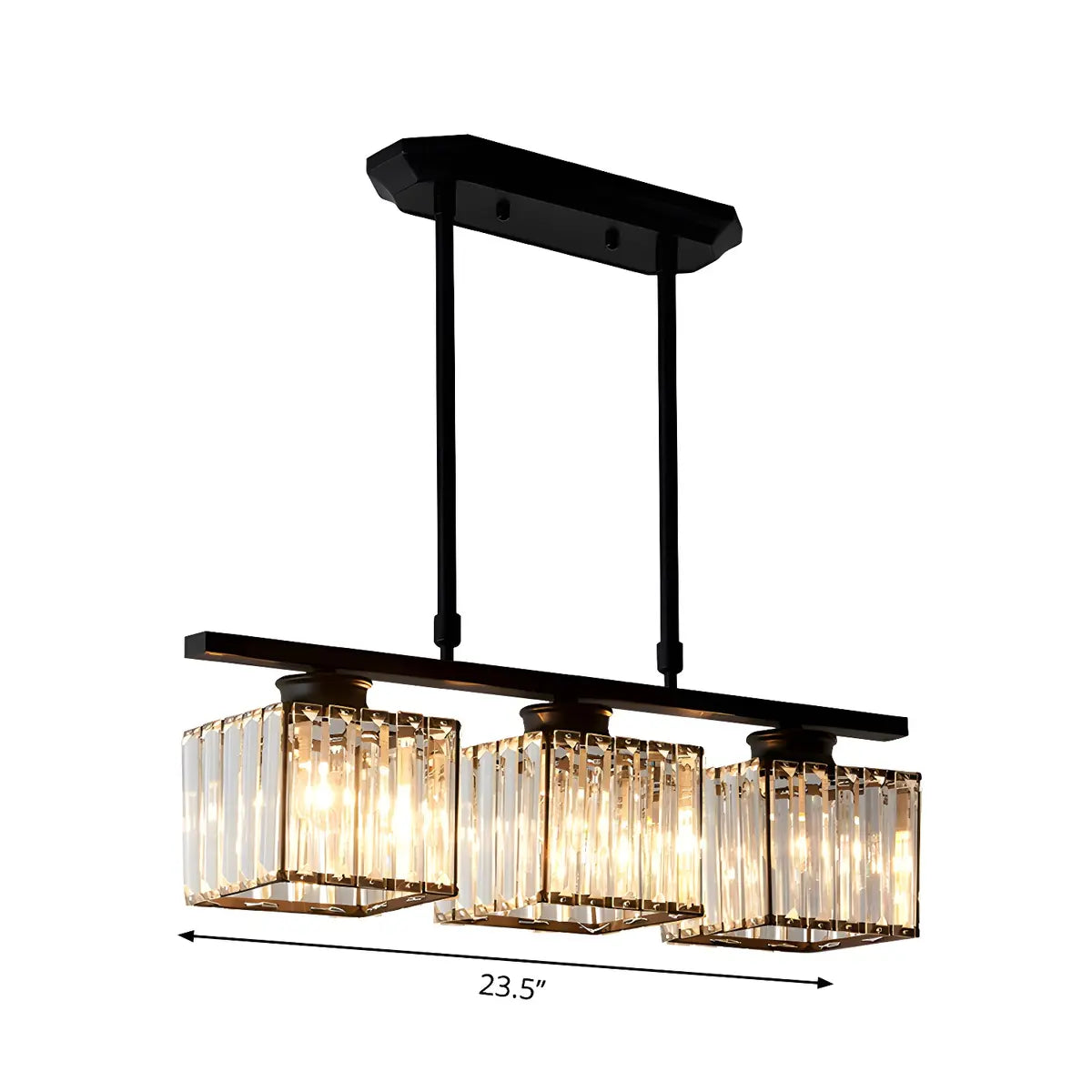 3-Light Square Crystal Black Island Ceiling Light Fixture Image - 11