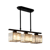 3-Light Square Crystal Black Island Ceiling Light Fixture Image - 3