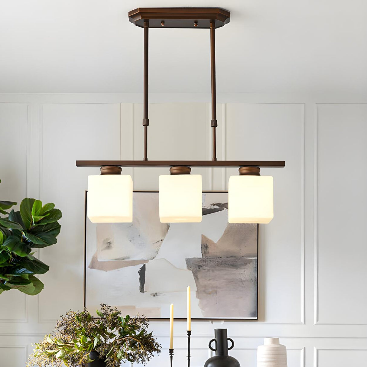 3-Light Square Modern Brown Island Pendant Light Image - 15