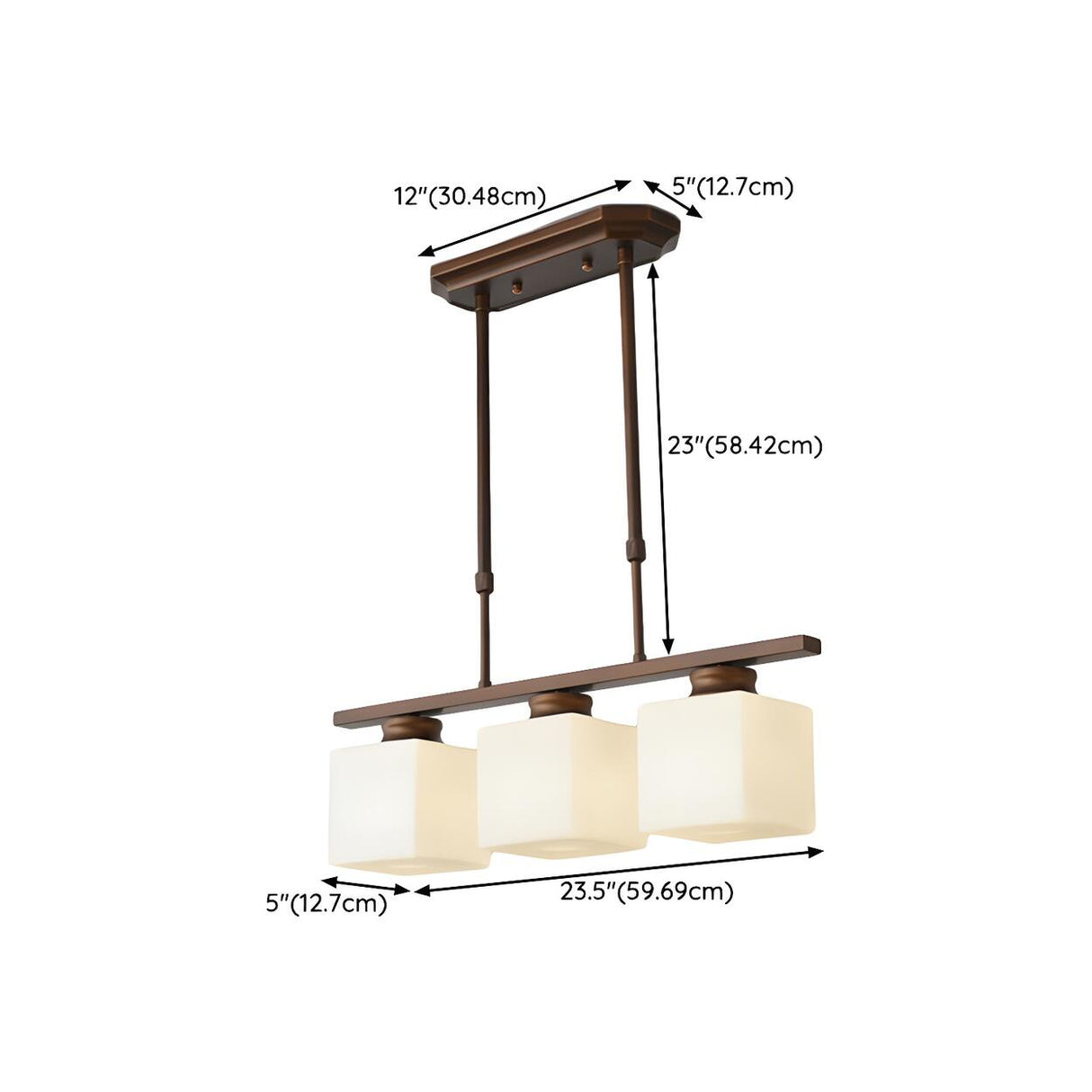 3-Light Square Modern Brown Island Pendant Light 