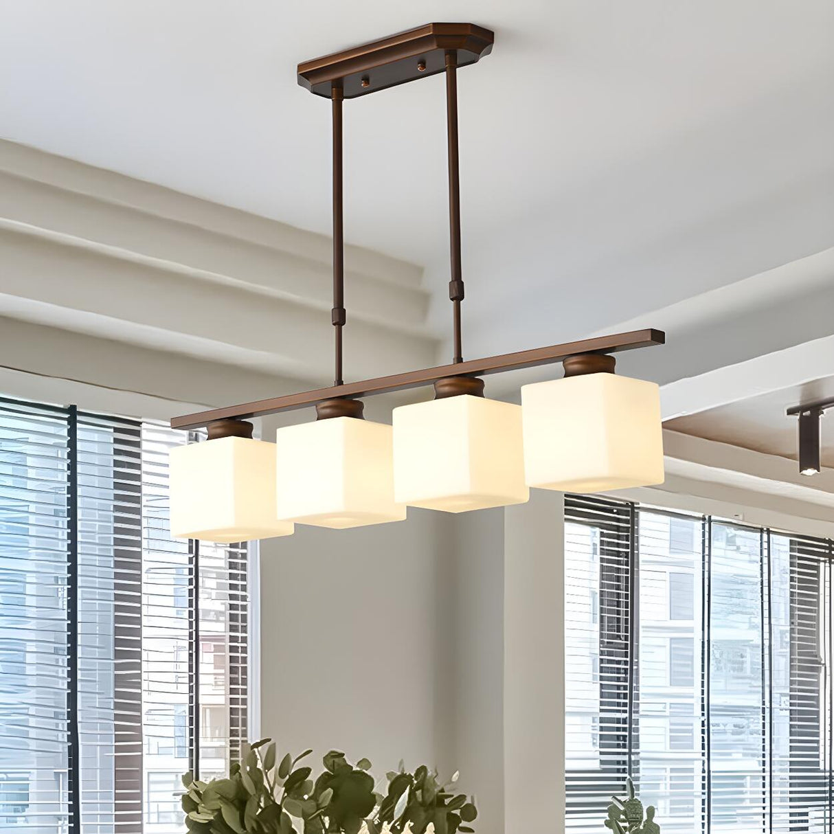 3-Light Square Modern Brown Island Pendant Light Image - 5