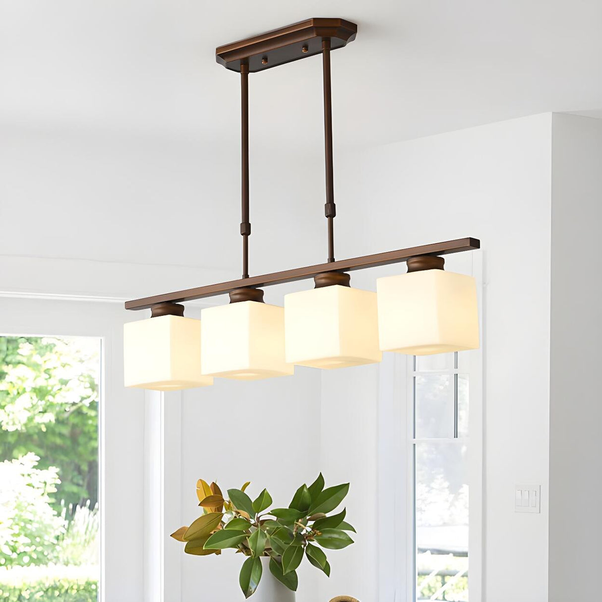 3-Light Square Modern Brown Island Pendant Light Image - 6