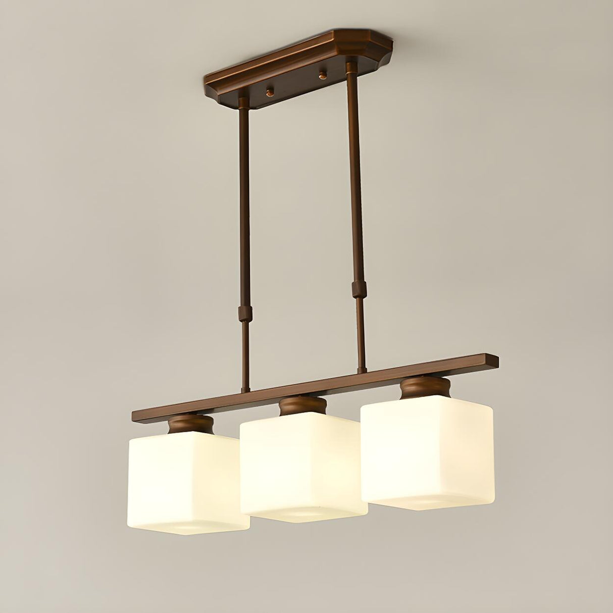 3-Light Square Modern Brown Island Pendant Light Image - 7