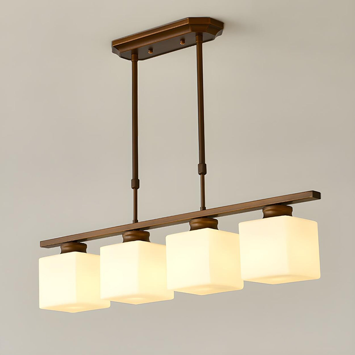 3-Light Square Modern Brown Island Pendant Light Image - 9