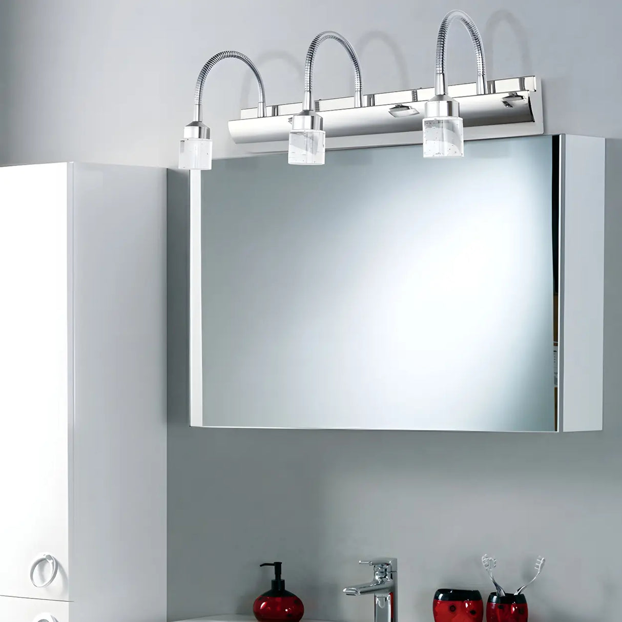 3-Light Square Silver Bathroom Vanity Light Fixture Image - 2