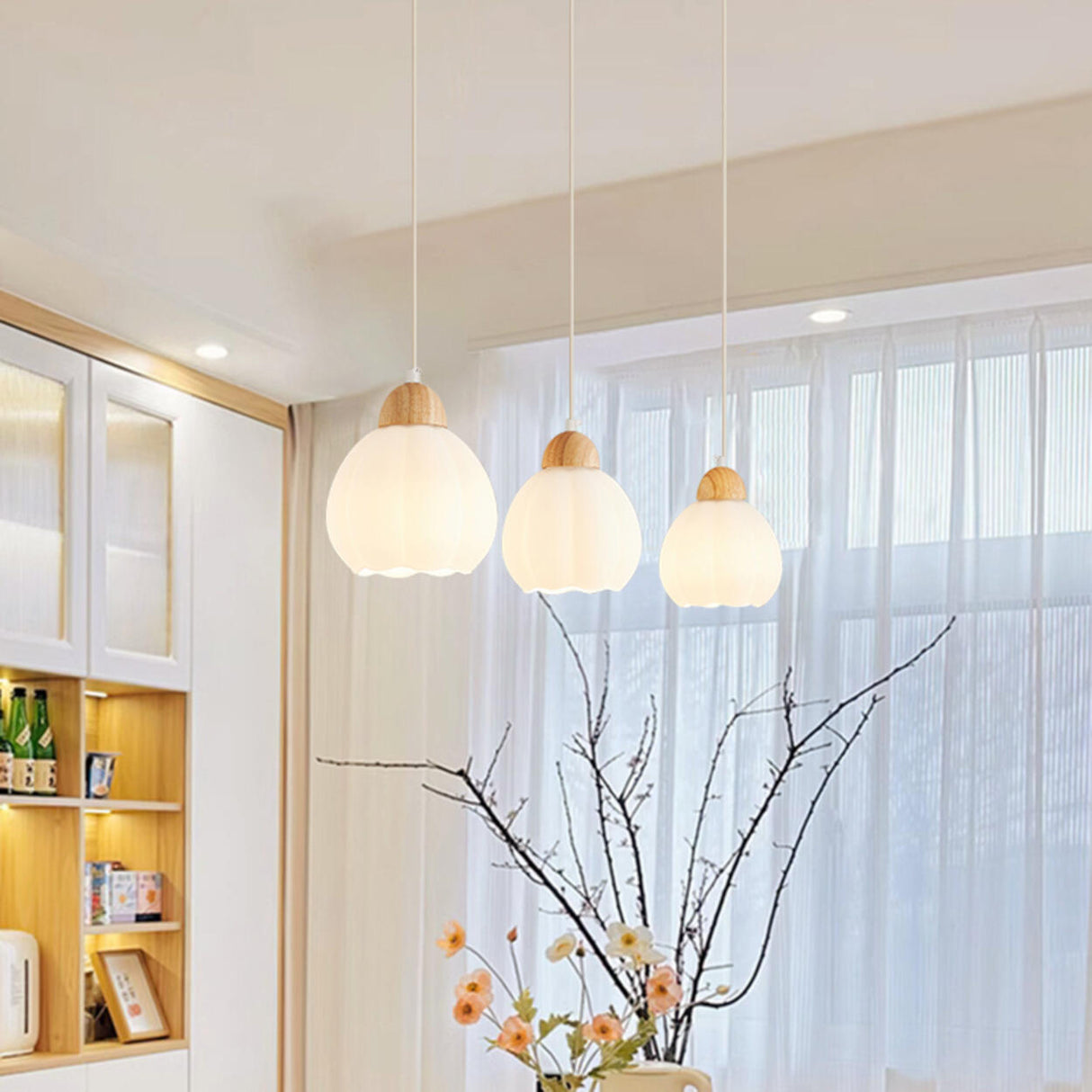 3-Light Stylish White Flower Island Pendant Light Image - 1