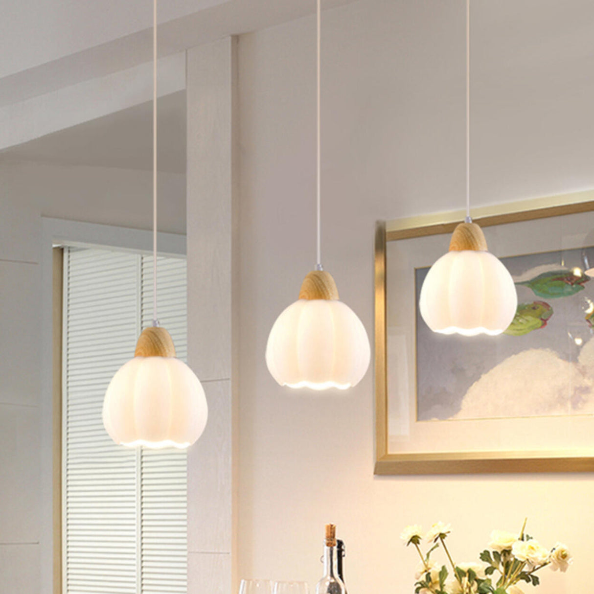 3-Light Stylish White Flower Island Pendant Light Image - 4