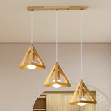 3-Light Triangular Modern Wooden Island Pendant Light Image - 1