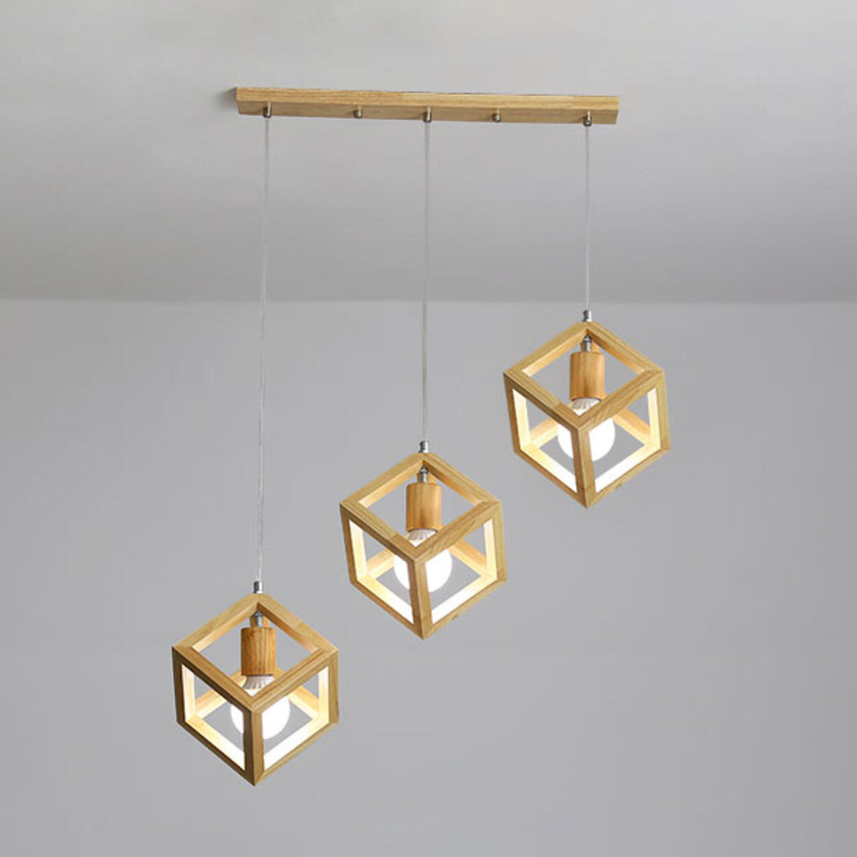 3-Light Triangular Modern Wooden Island Pendant Light Image - 4