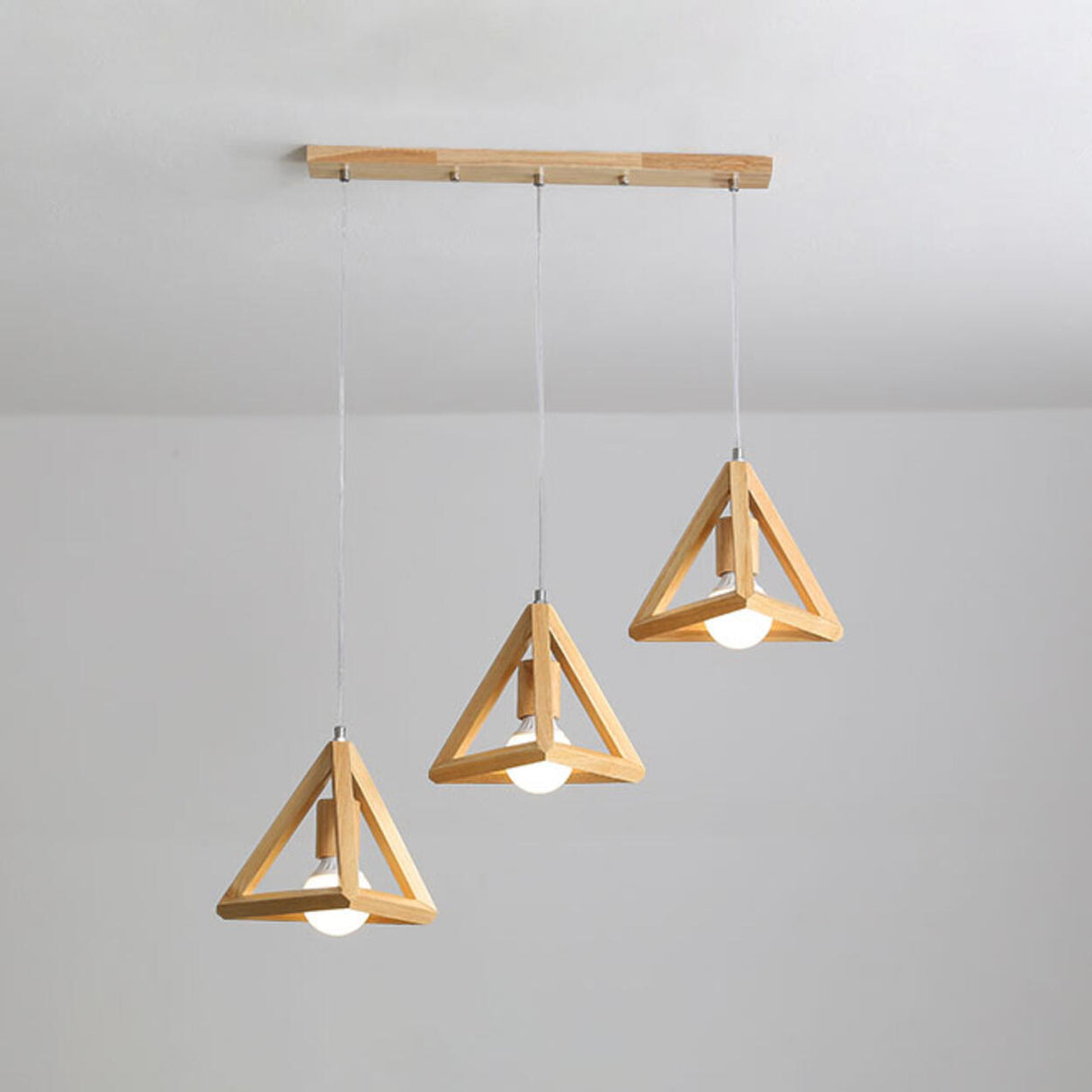 3-Light Triangular Modern Wooden Island Pendant Light Image - 5