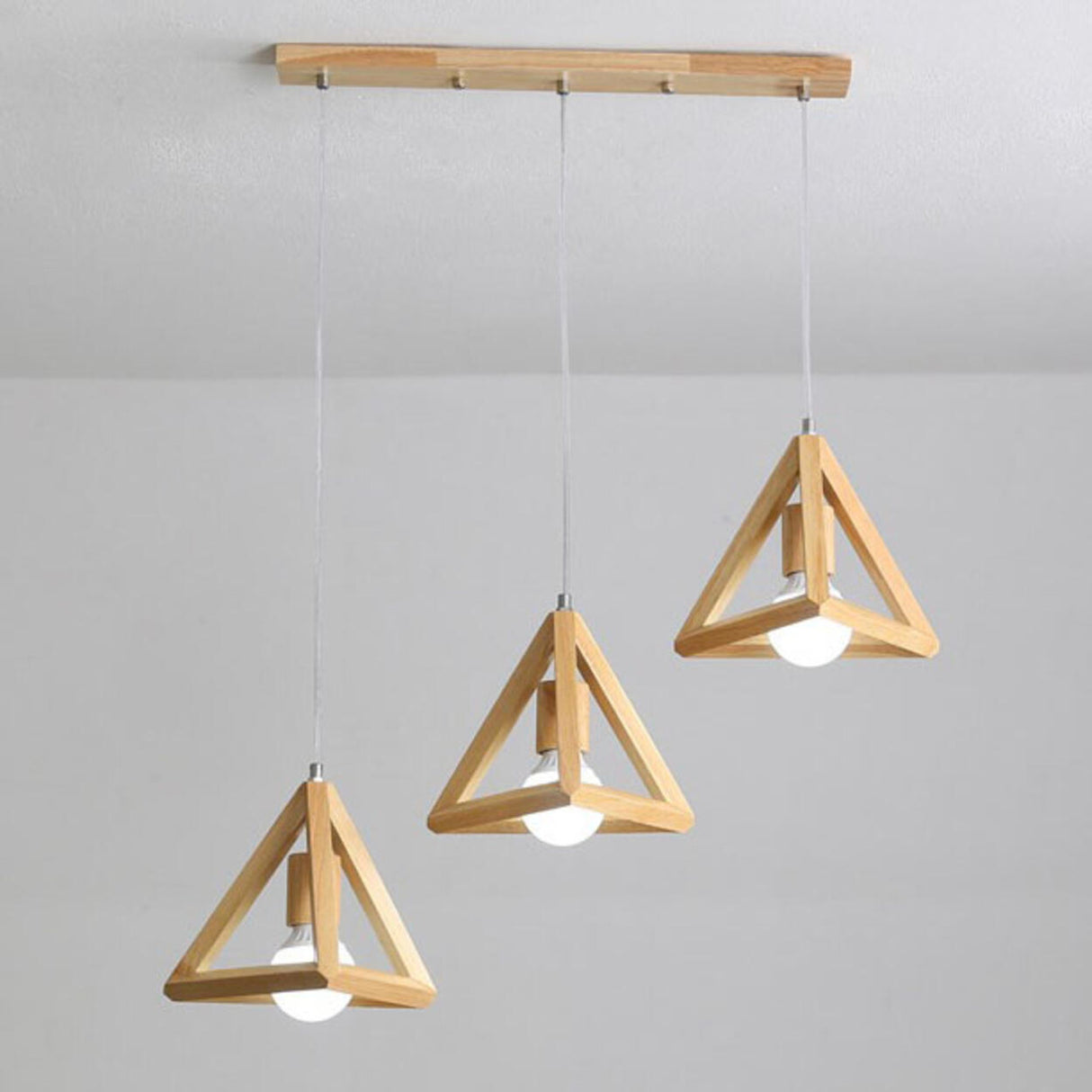 3-Light Triangular Modern Wooden Island Pendant Light Image - 6