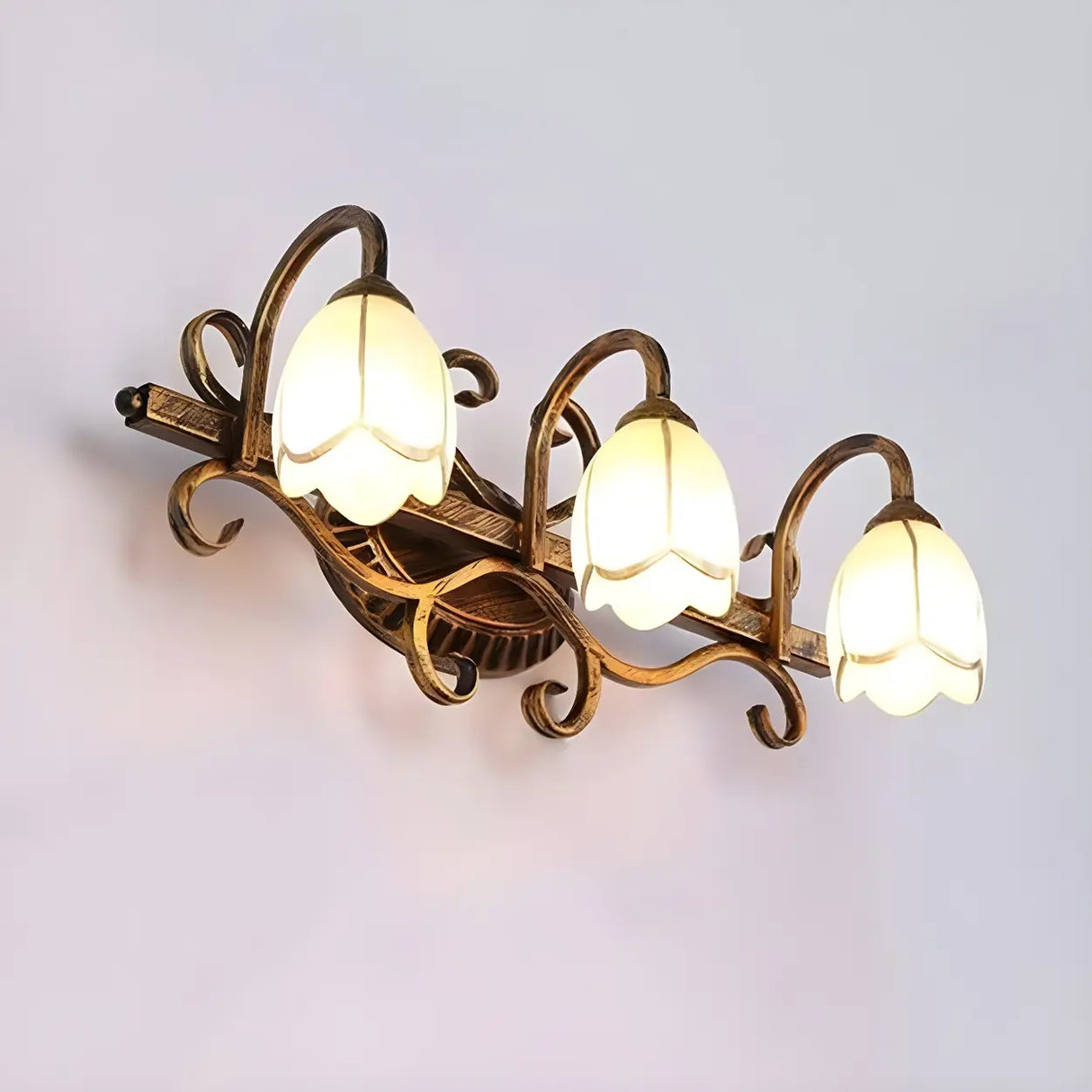 3-Light Vintage Flower Metal Bathroom Vanity Light Image - 3