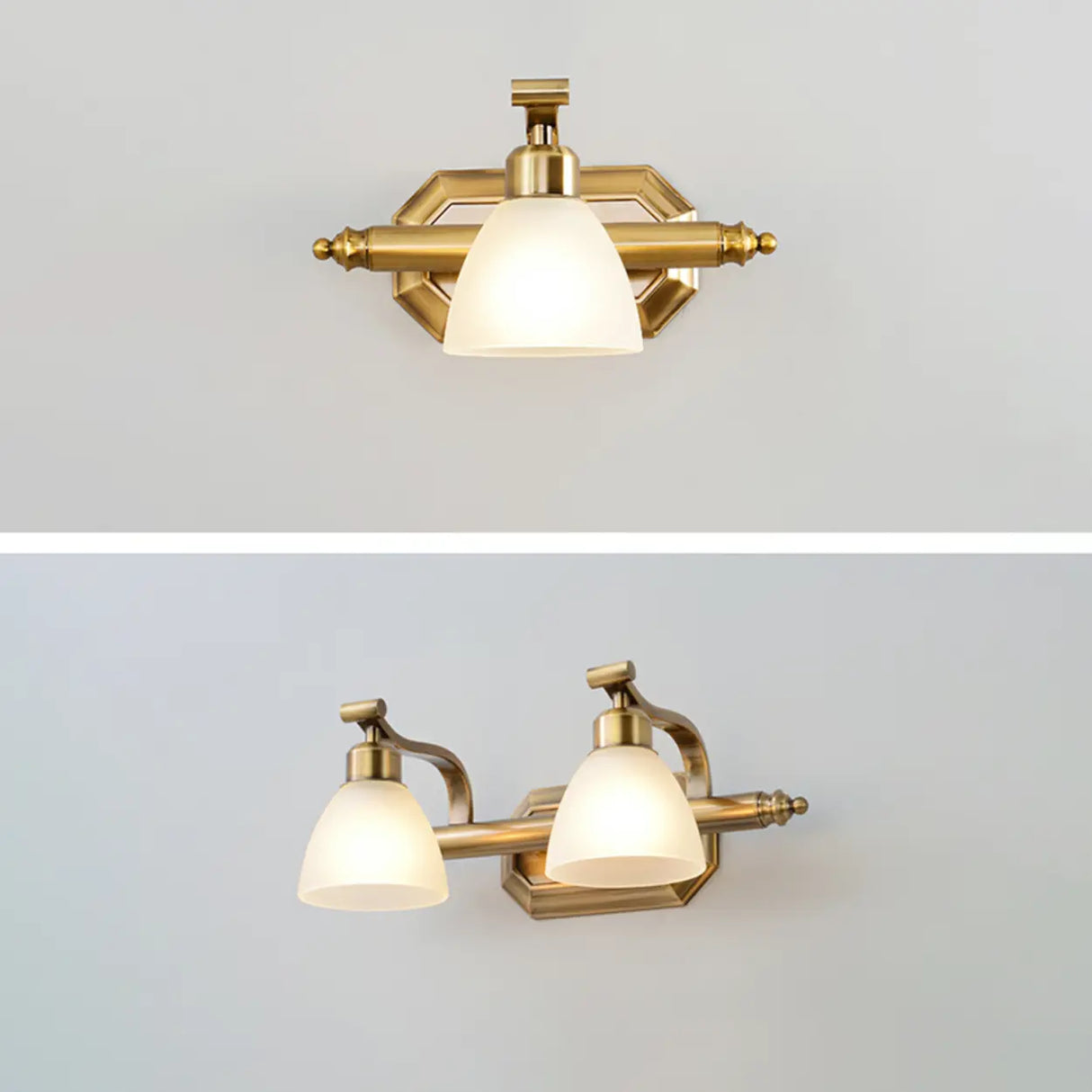 3-Light Vintage Gold Cone Glass Vanity Light Fixture Image - 12