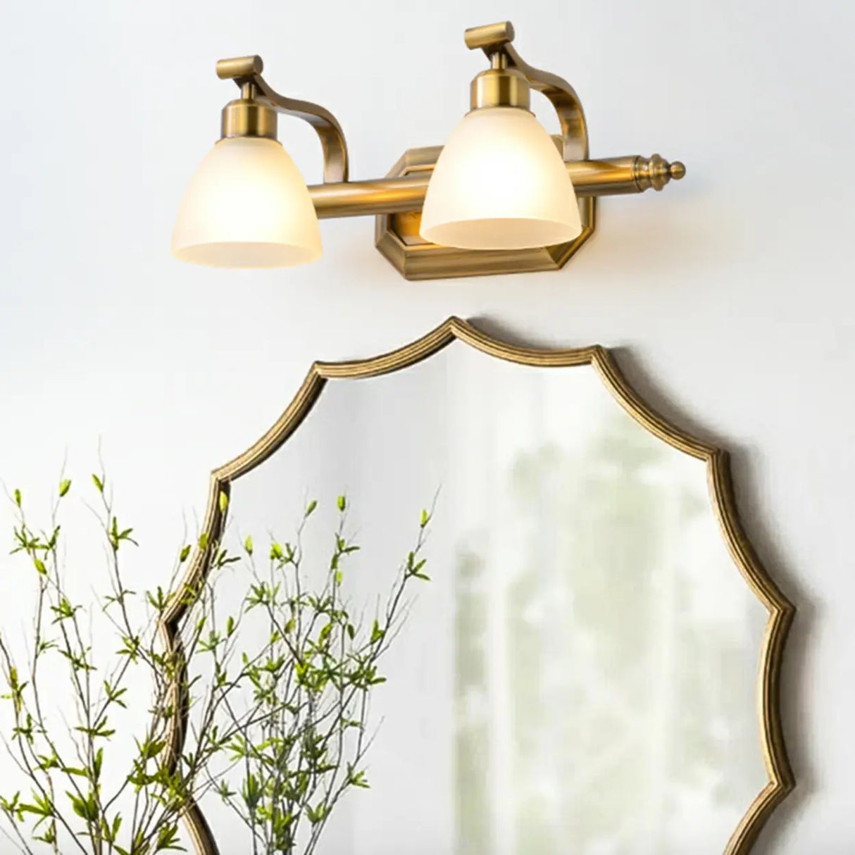 3-Light Vintage Gold Cone Glass Vanity Light Fixture Image - 21