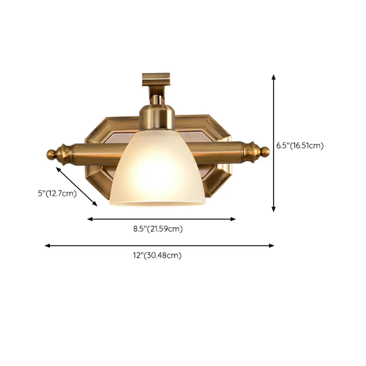 3-Light Vintage Gold Cone Glass Vanity Light Fixture 