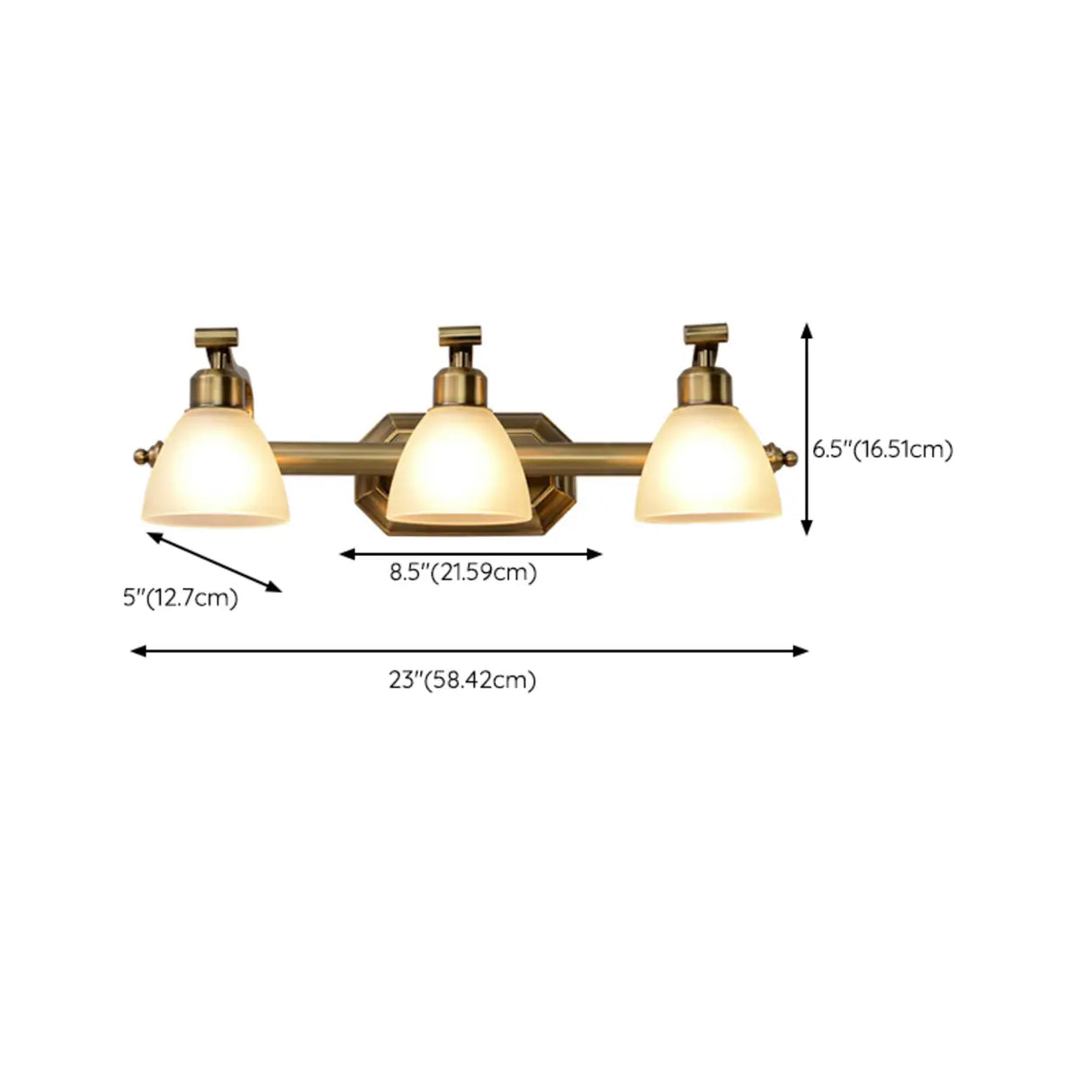 3-Light Vintage Gold Cone Glass Vanity Light Fixture Image - 24