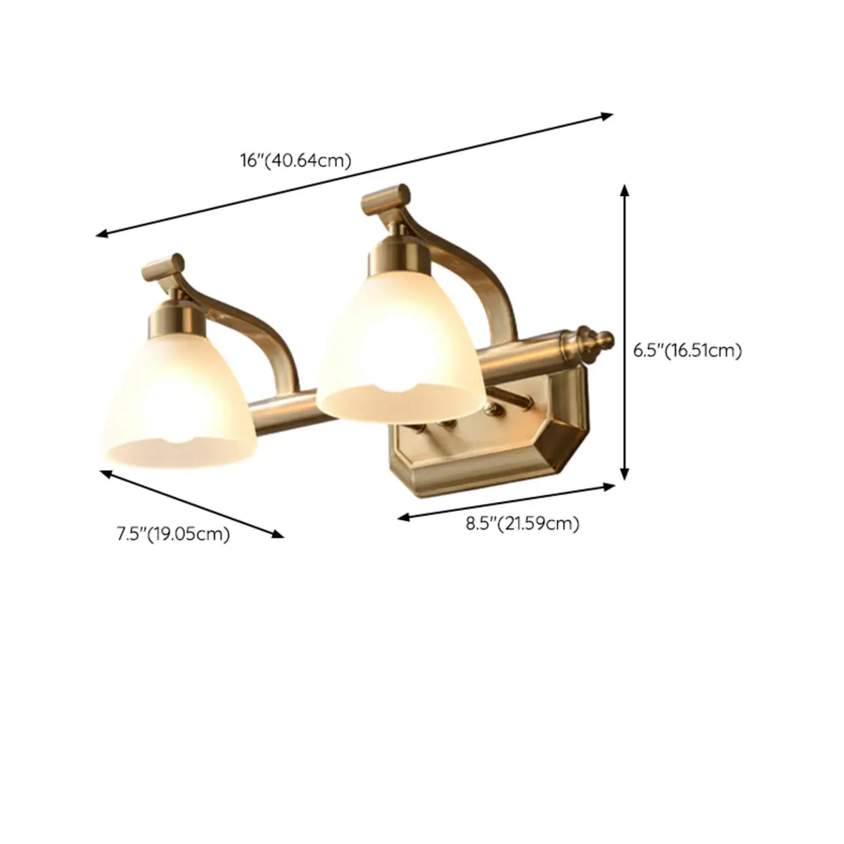 3-Light Vintage Gold Cone Glass Vanity Light Fixture Image - 27