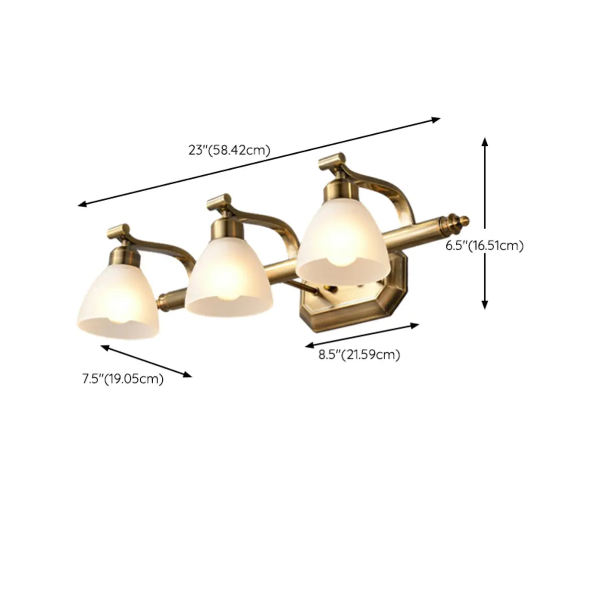 3-Light Vintage Gold Cone Glass Vanity Light Fixture Image - 28