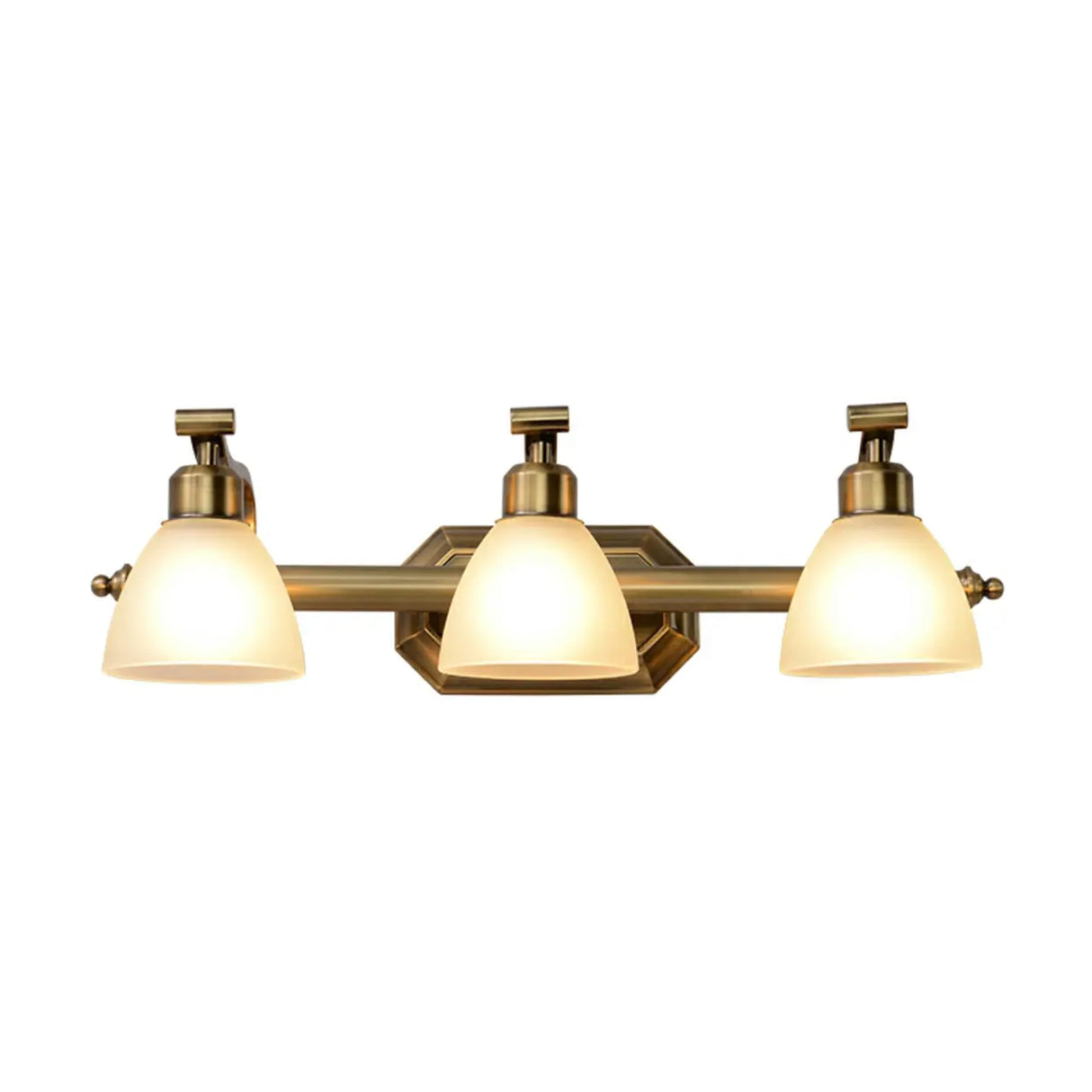 3-Light Vintage Gold Cone Glass Vanity Light Fixture Image - 6