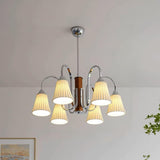 3 Light Vintage Striped Fabric Shade Chandelier Image - 3