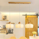 3-Light White Bowl Wood Modern Island Pendant Light Image - 1