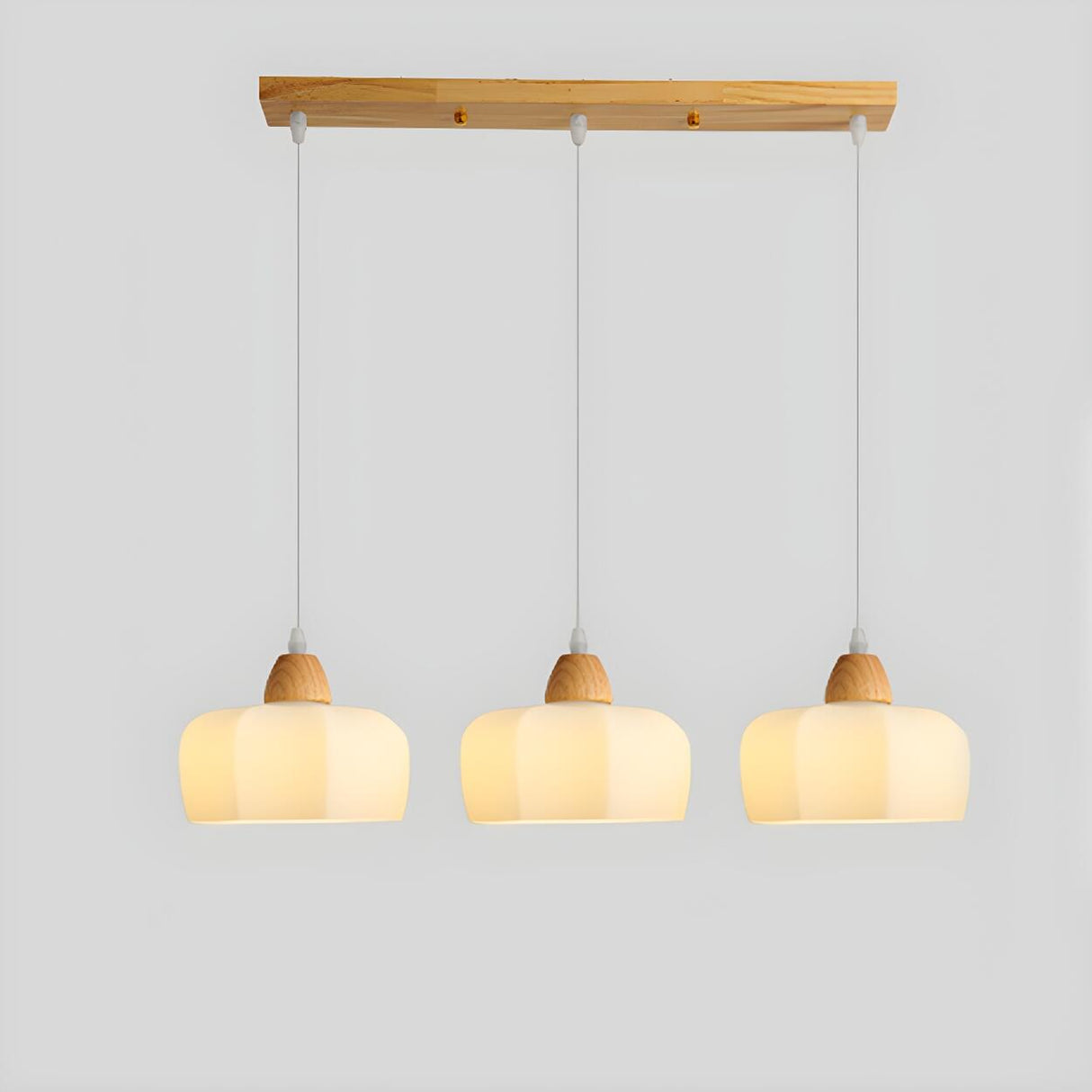 3-Light White Bowl Wood Modern Island Pendant Light Image - 2