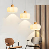 3-Light White Bowl Wood Modern Island Pendant Light Image - 4