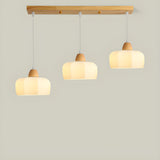 3-Light White Bowl Wood Modern Island Pendant Light Image - 5