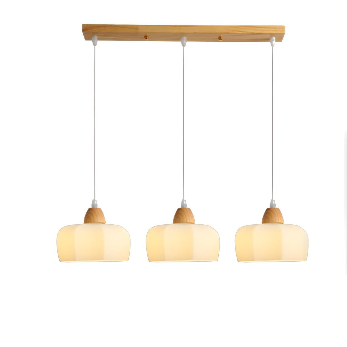 3-Light White Bowl Wood Modern Island Pendant Light Image - 6