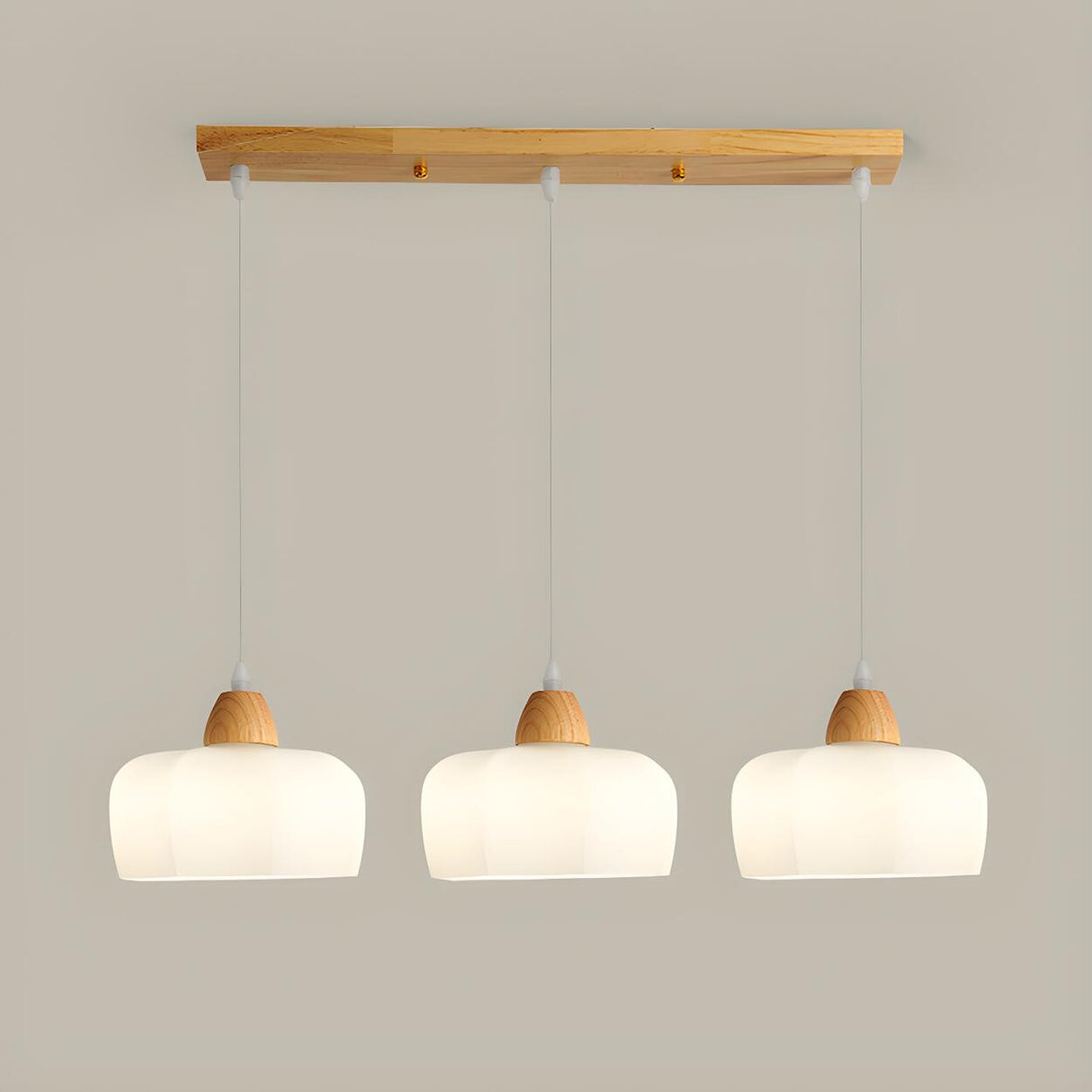 3-Light White Bowl Wood Modern Island Pendant Light Image - 7