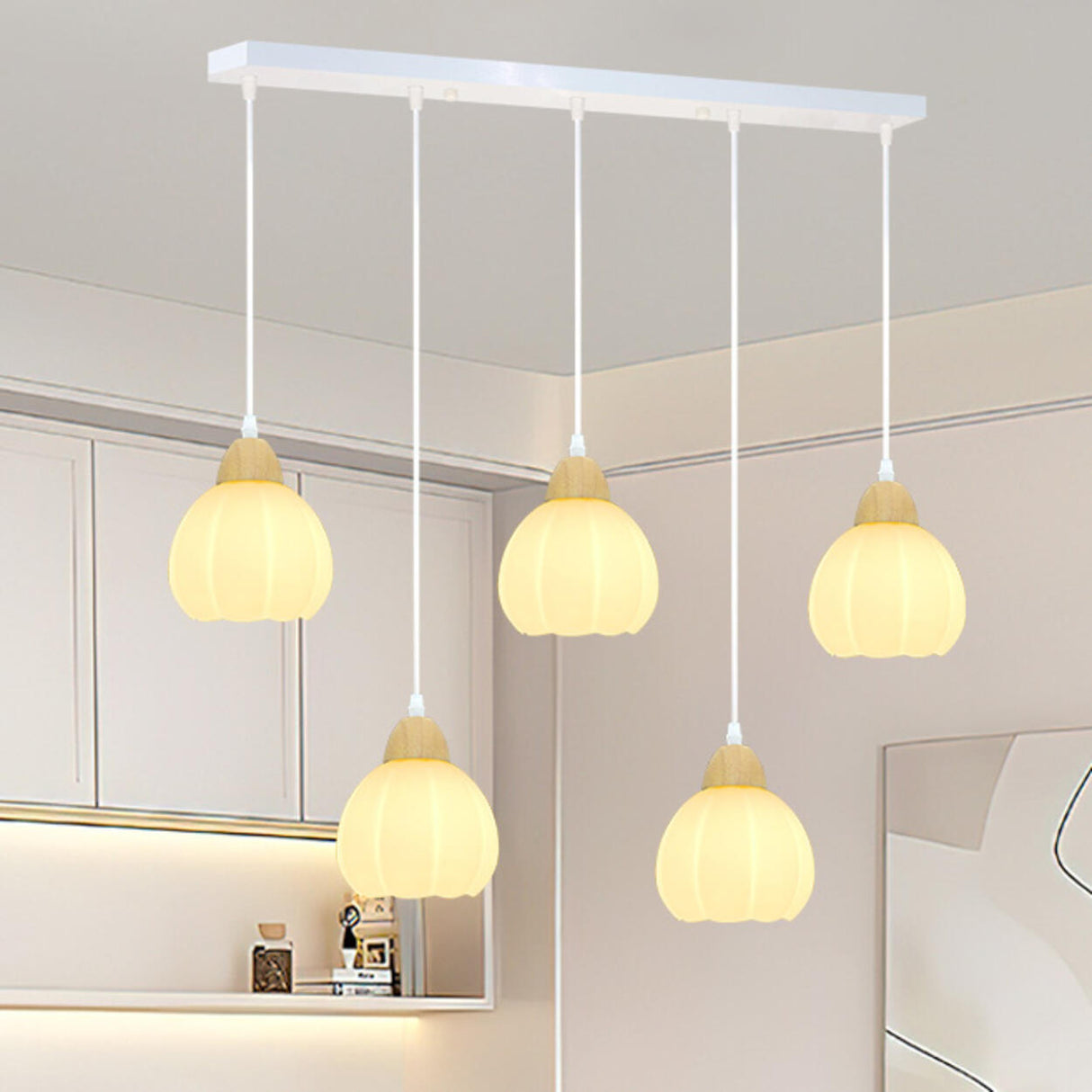 3-Light White Globe Glass Modern Island Ceiling Light Image - 2