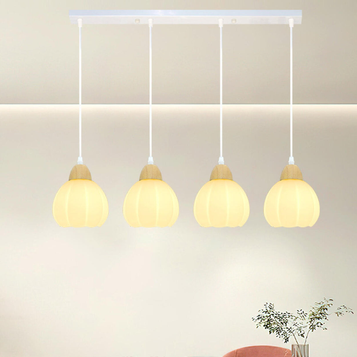 3-Light White Globe Glass Modern Island Ceiling Light Image - 3