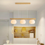 3-Light Wooden Rod and Pumpkin Island Ceiling Light Image - 1