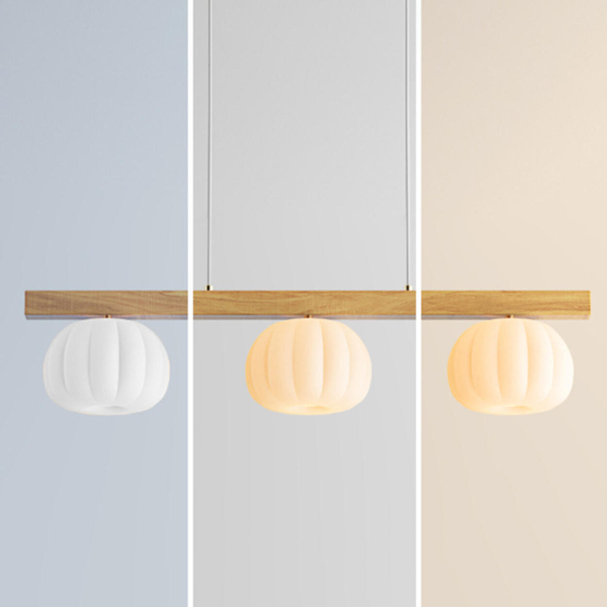 3-Light Wooden Rod and Pumpkin Island Ceiling Light Image - 9