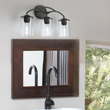 3-Lights Clear Glass Black Cylinder Vanity Light Image - 1