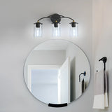 3-Lights Clear Glass Black Cylinder Vanity Light Image - 2