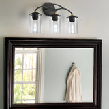 3-Lights Clear Glass Black Cylinder Vanity Light Image - 3